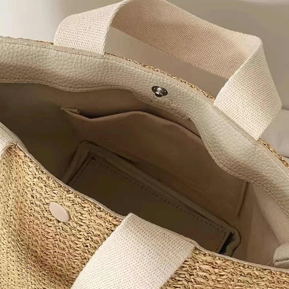 Sunshine Vibez Small Tote Bag, Beach Bag, Straw Tote Handbag White Handle New! - Picture 4 of 8